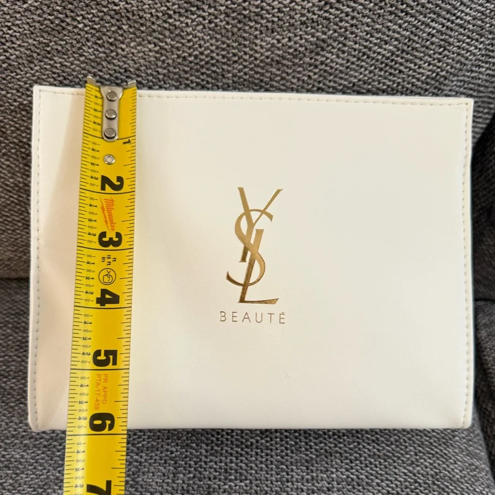 Yves Saint Laurent Beauty Cream Logo Pouch Makeup Bag Authentic New - Picture 11 of 11